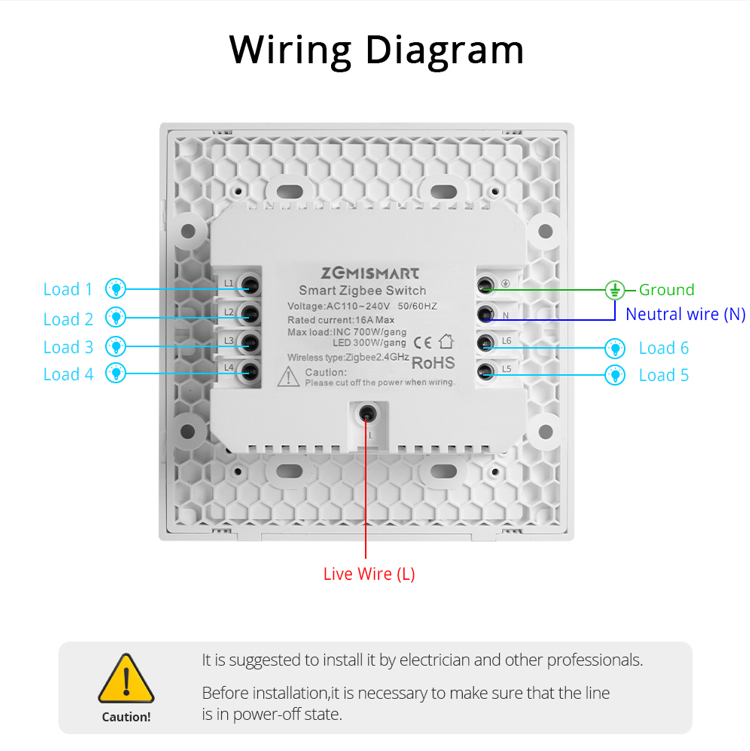 Zemismart Zigbee Push Wall Light Switches 6 Gangs with Neutral Interruptor works with Tuya Alexa Google Home Smart Life App Control