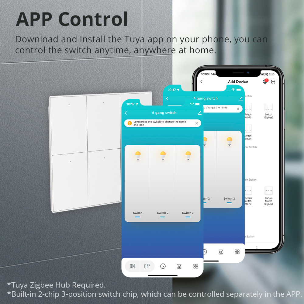 Zemismart Zigbee Push Wall Light Switches 6 Gangs with Neutral Interruptor works with Tuya Alexa Google Home Smart Life App Control