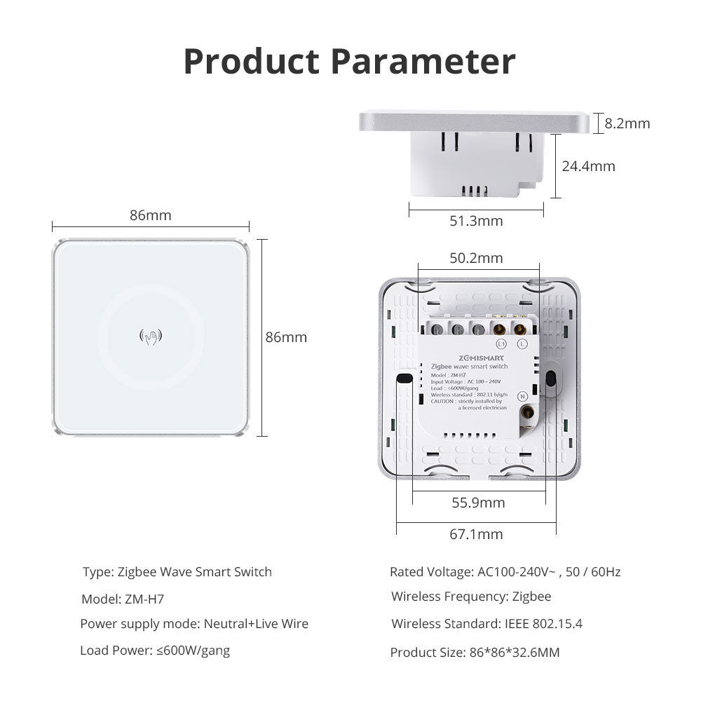 Zemismart Zigbee Smart Wave Switch Microwave Induction Interruptor With Neutral Support works with Tuya Alexa Google Home Voice Control