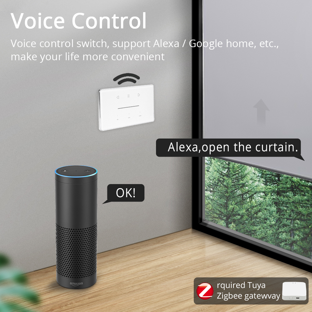 Zemismart Zigbee US Curtain Switch for Roller Shade Motor Smart Shutter Switch With Percentage Control works with Tuya Alexa Google Home