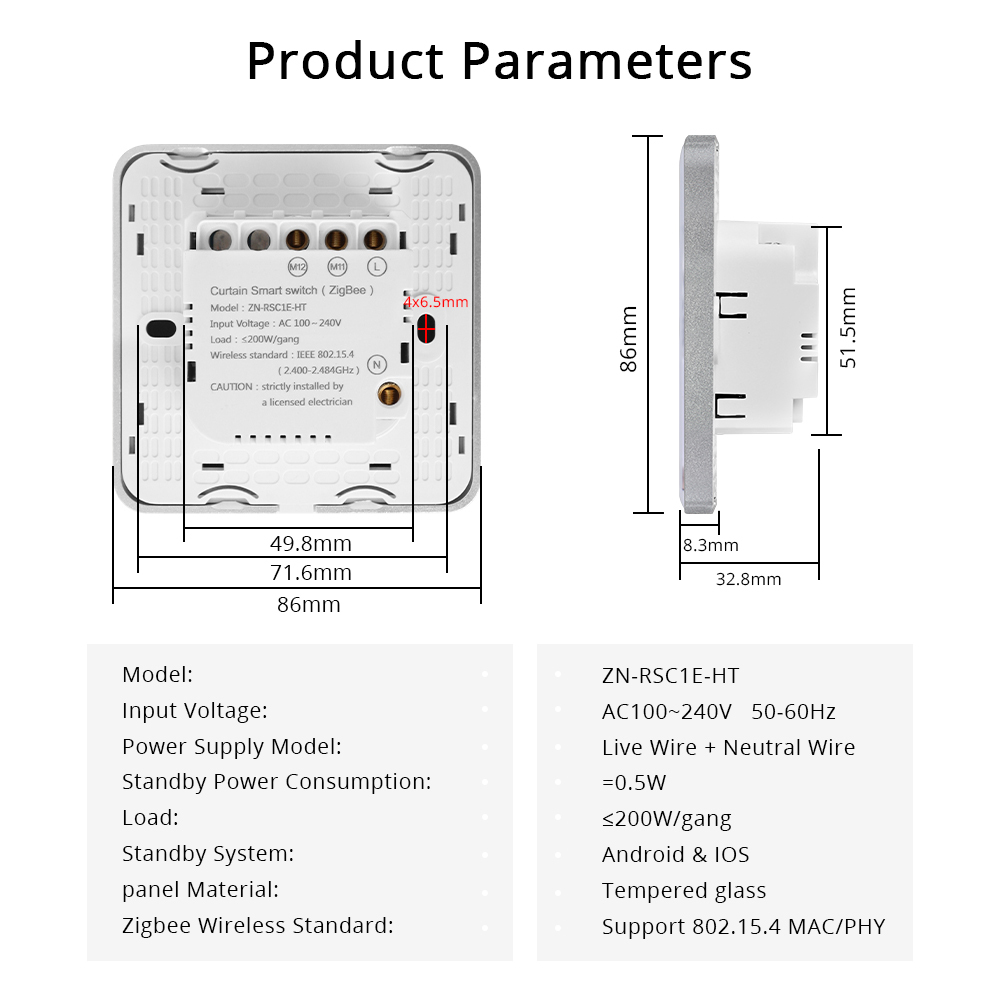 Zemismart Zigbee Curtain Switch for Roller Shade Motor Smart Shutter Switch with Percentage Control works with Tuya Alexa Google Home