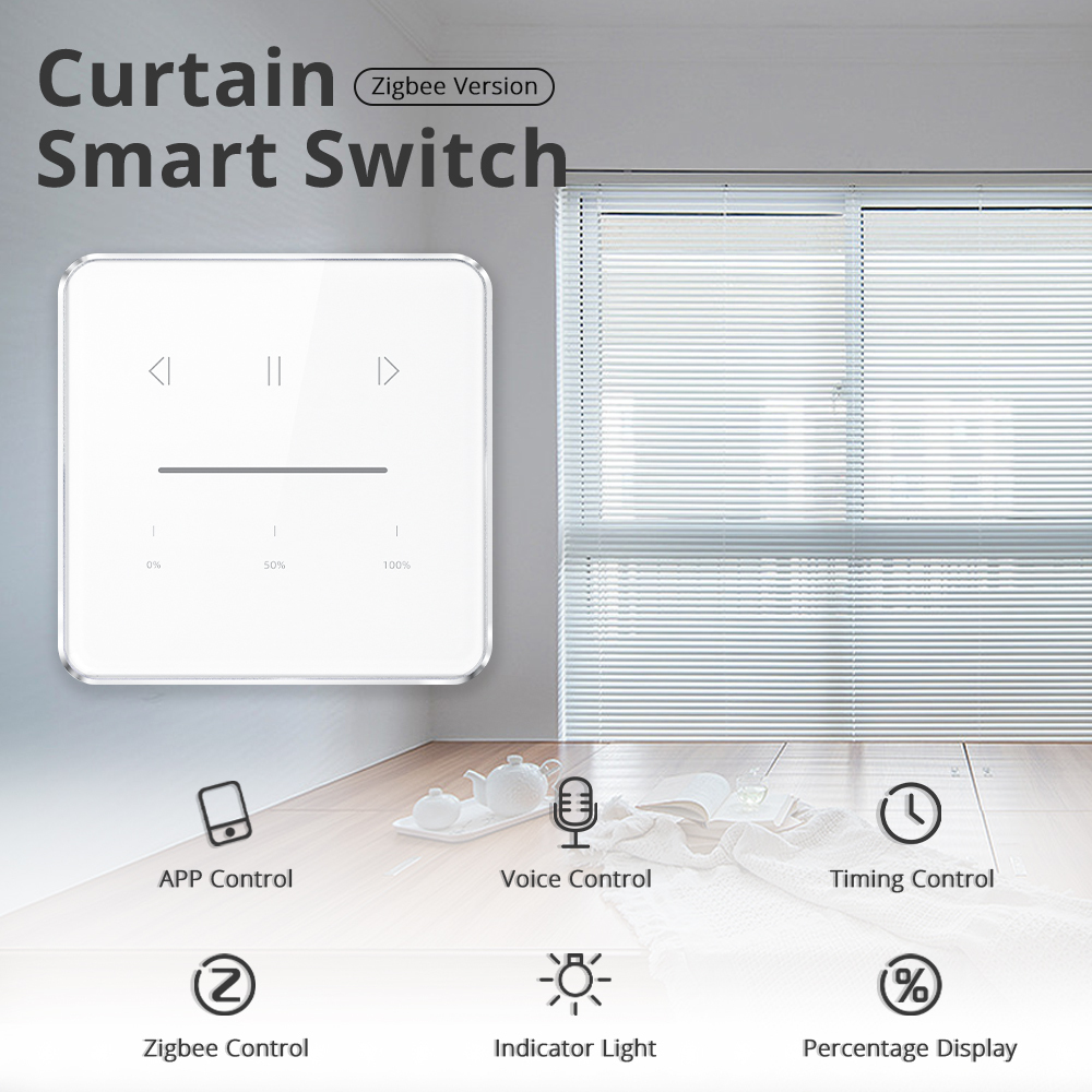 Zemismart Zigbee Curtain Switch for Roller Shade Motor Smart Shutter Switch with Percentage Control works with Tuya Alexa Google Home