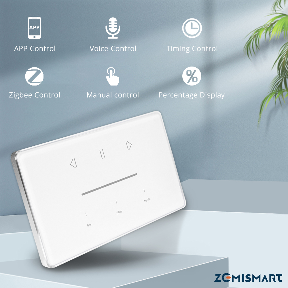 Zemismart Zigbee US Curtain Switch for Roller Shade Motor Smart Shutter Switch With Percentage Control works with Tuya Alexa Google Home