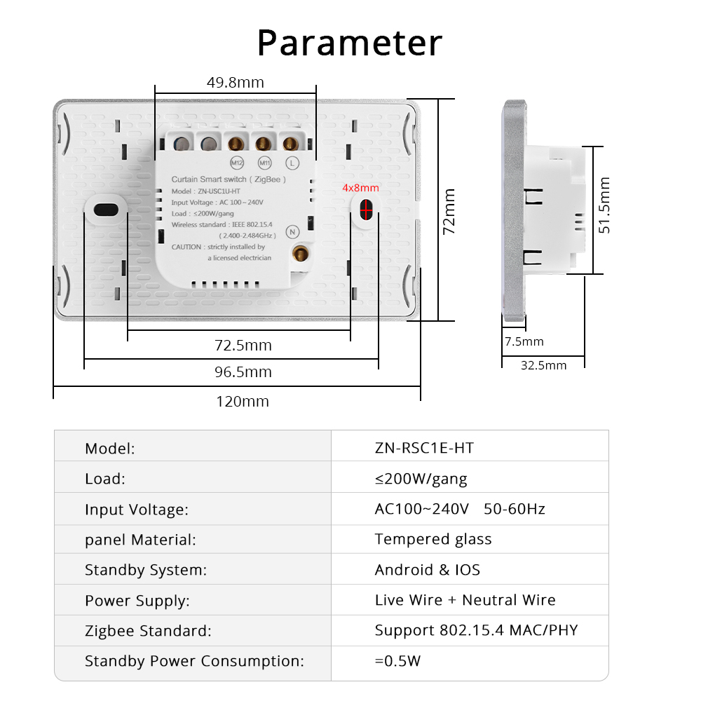Zemismart Zigbee US Curtain Switch for Roller Shade Motor Smart Shutter Switch With Percentage Control works with Tuya Alexa Google Home