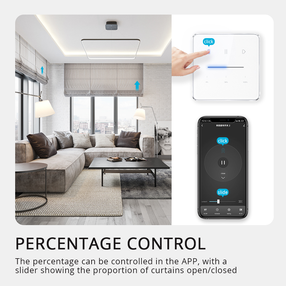 Zemismart Zigbee Curtain Switch for Roller Shade Motor Smart Shutter Switch with Percentage Control works with Tuya Alexa Google Home