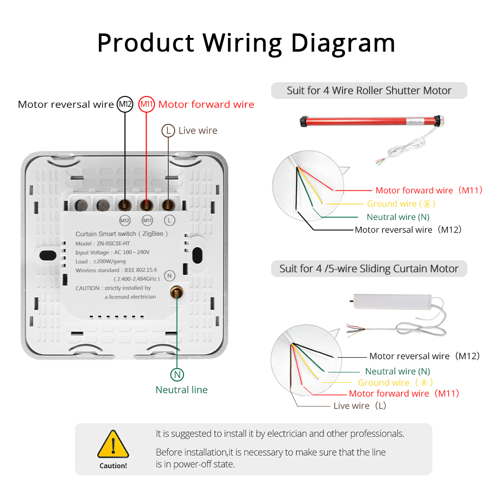 Zemismart Zigbee Curtain Switch for Roller Shade Motor Smart Shutter Switch with Percentage Control works with Tuya Alexa Google Home