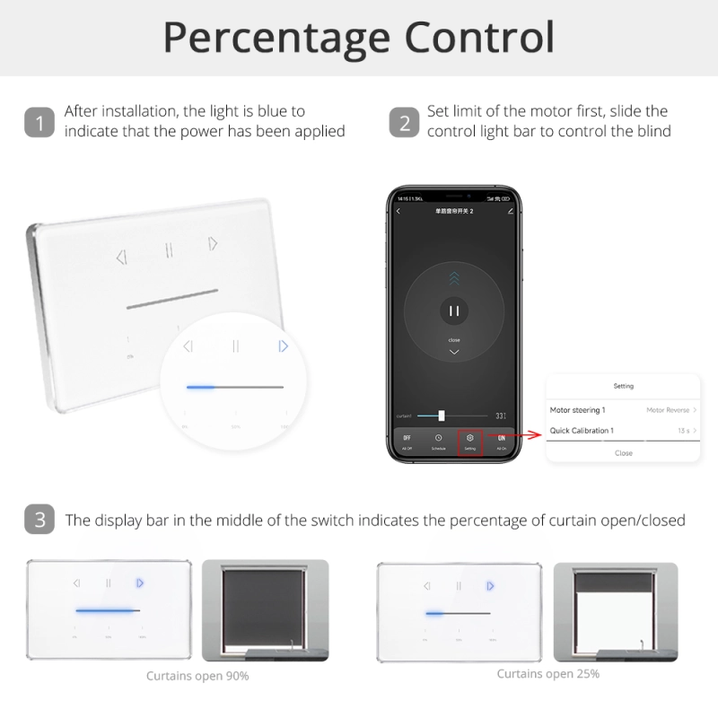 Zemismart Zigbee US Curtain Switch for Roller Shade Motor Smart Shutter Switch With Percentage Control works with Tuya Alexa Google Home