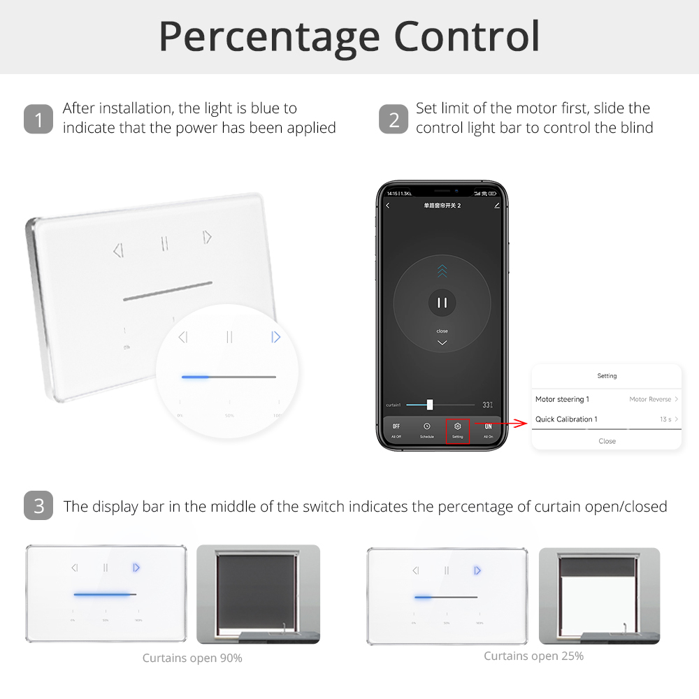 Zemismart Zigbee US Curtain Switch for Roller Shade Motor Smart Shutter Switch With Percentage Control works with Tuya Alexa Google Home