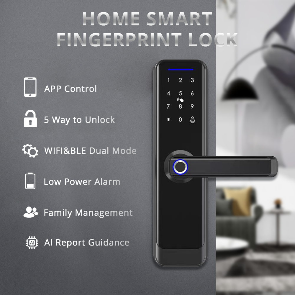 Zemismart Wifi Smart Digital Door Lock A270 Fingerprint IC Card Key Password Unlock with Doorbell Required Remote APP Unlock works with Tuya
