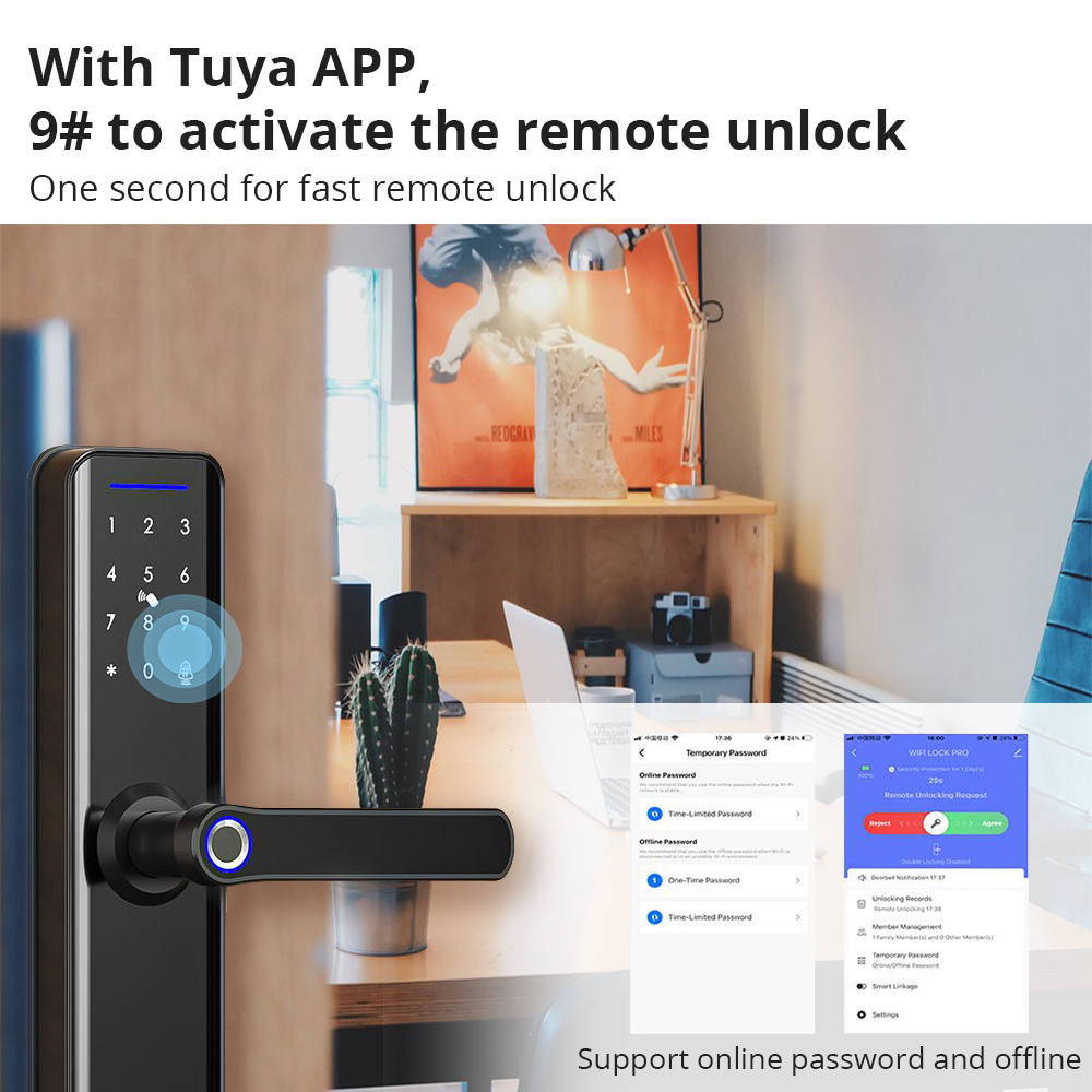 Zemismart Wifi Smart Digital Door Lock A270 Fingerprint IC Card Key Password Unlock with Doorbell Required Remote APP Unlock works with Tuya