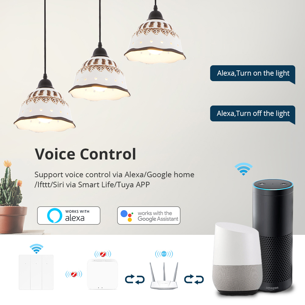 Zemismart Zigbee Light Switch No Neutral works with Tuya Alexa Google Home Smart Life APP Control Smart Wall Push Button Switch 1/2/3 Gang
