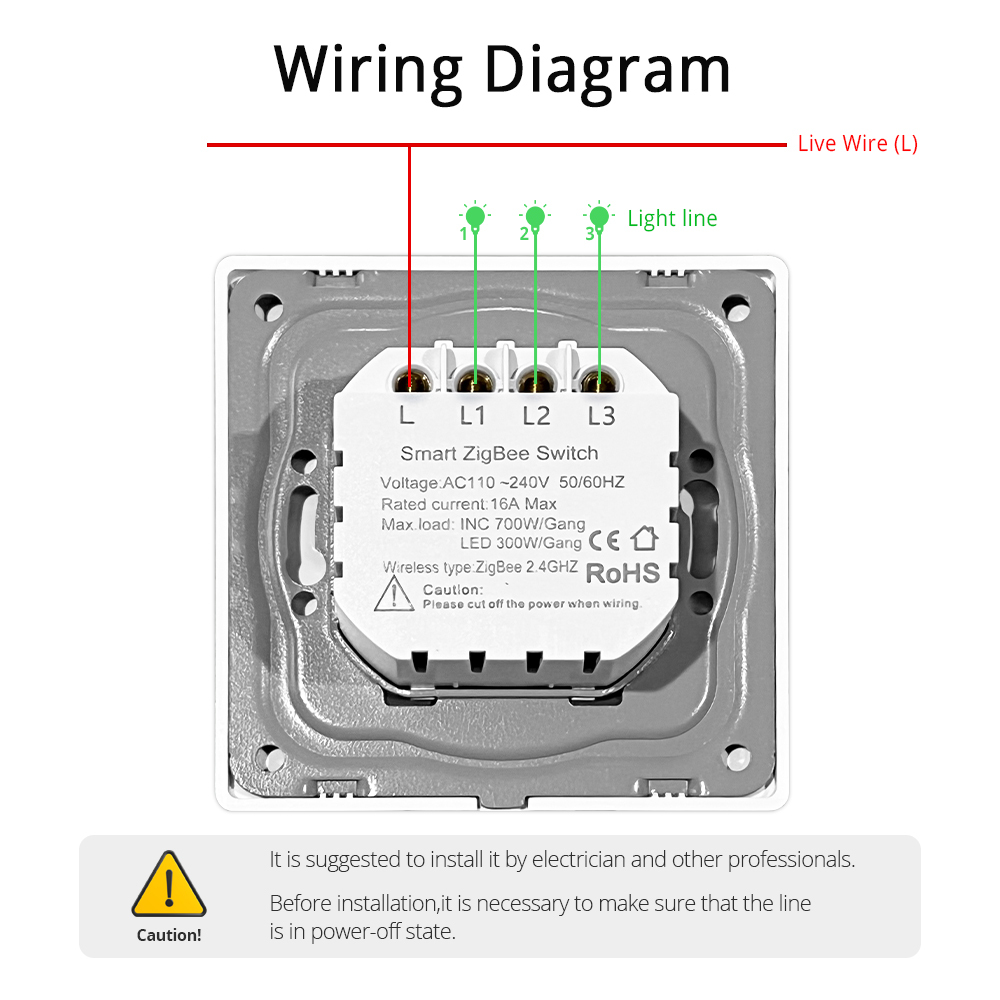 Zemismart Zigbee Light Switch No Neutral works with Tuya Alexa Google Home Smart Life APP Control Smart Wall Push Button Switch 1/2/3 Gang