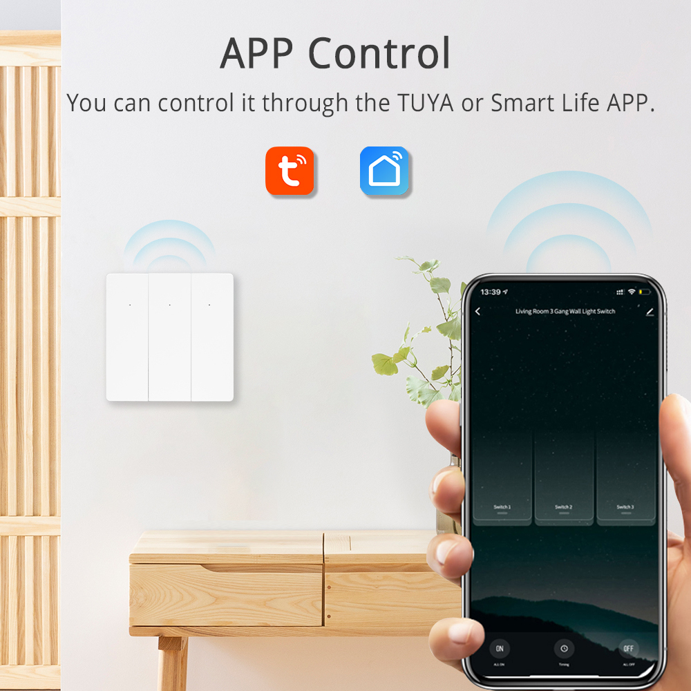 Zemismart Zigbee Light Switch No Neutral works with Tuya Alexa Google Home Smart Life APP Control Smart Wall Push Button Switch 1/2/3 Gang
