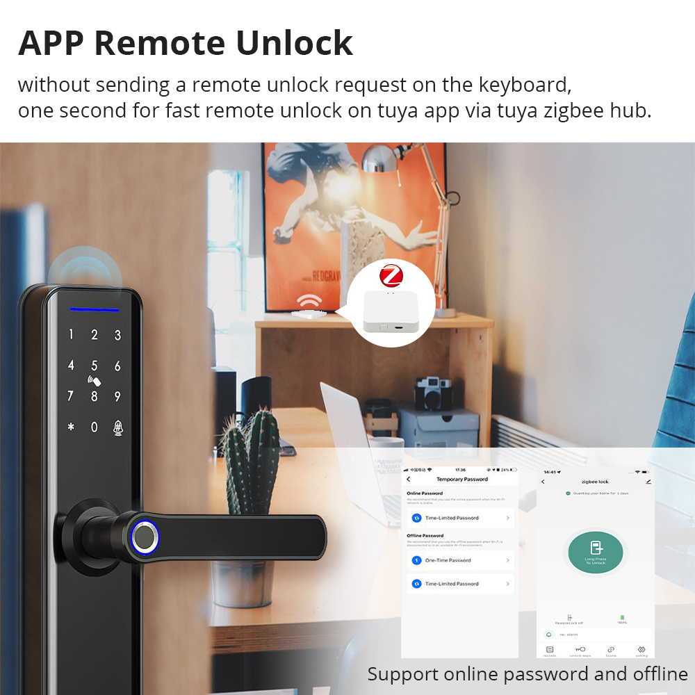 Zemismart Zigbee Smart Electronic Door Lock IC Card Key Password App Remote Unlock with Doorbell works with Tuya Security Biometric Fingerprint Lock