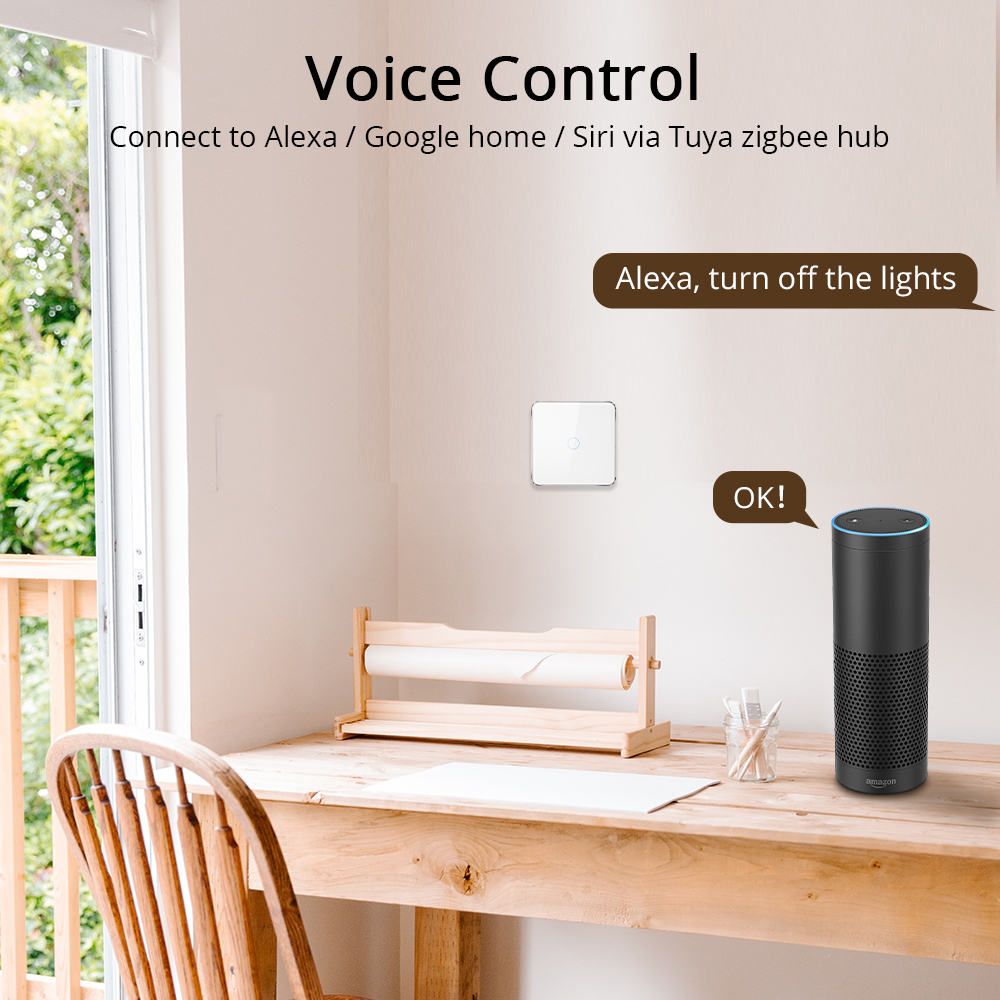 Zemismart Zigbee 3 Way One Gang No Neutral Touch Switch work with Tuya HomeKit Wall Light Interruptor Smart Life Alexa Google Home Voice Control