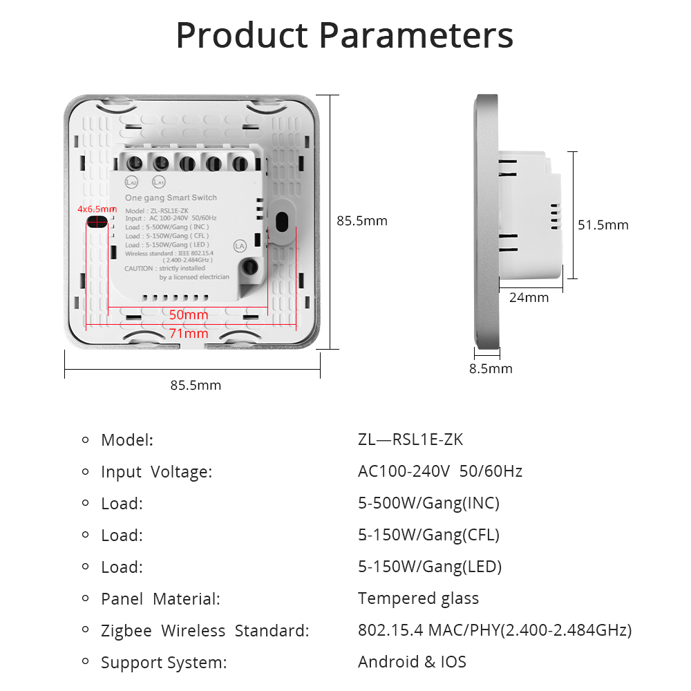 Zemismart Zigbee 3 Way One Gang No Neutral Touch Switch work with Tuya HomeKit Wall Light Interruptor Smart Life Alexa Google Home Voice Control