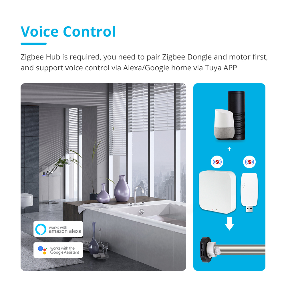 Zemismart Zigbee Roller Blind Motor for 17mm 25mm Tube Built-in Battery Shade Engine Smart Life works with Tuya Alexa Google Home Control