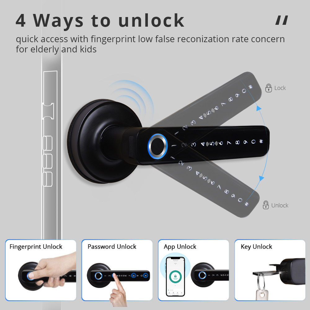 Zemismart BLE Smart Electronic Door Lock Biometric Fingerprint Lock Encryption Digital Lock App Remote Password Key Unclock works with Tuya