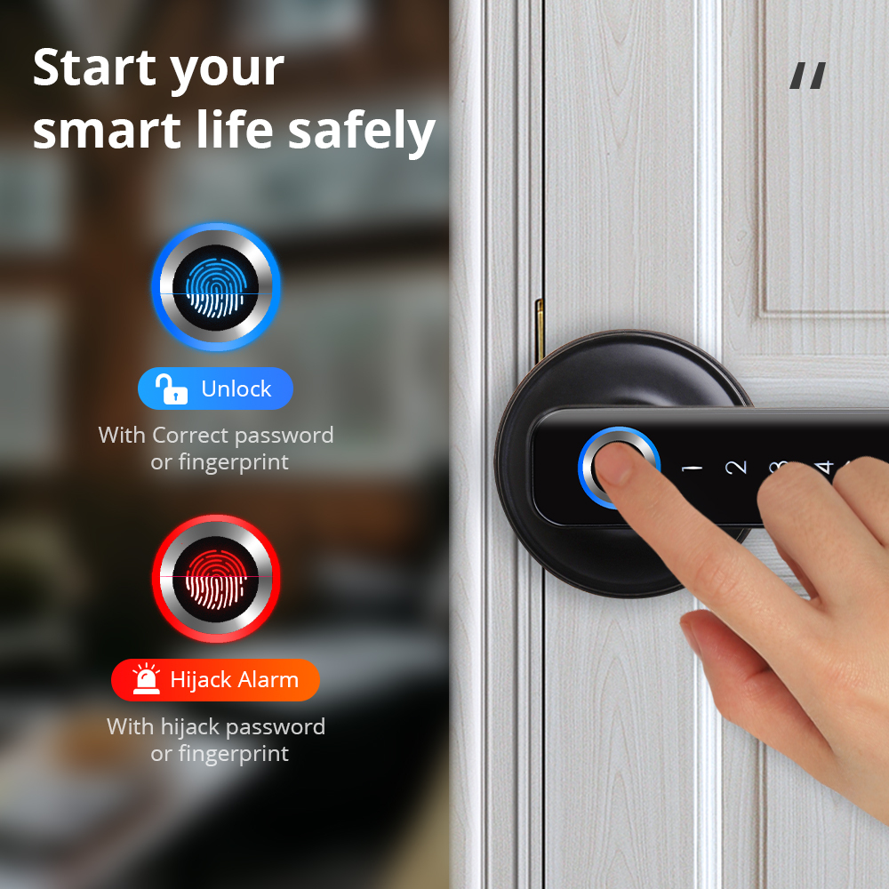Zemismart BLE Smart Electronic Door Lock Biometric Fingerprint Lock Encryption Digital Lock App Remote Password Key Unclock works with Tuya