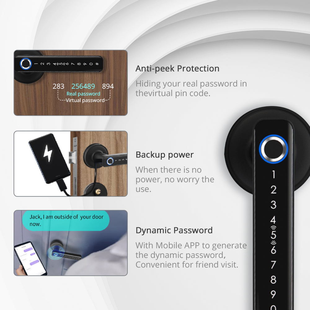 Zemismart BLE Smart Electronic Door Lock Biometric Fingerprint Lock Encryption Digital Lock App Remote Password Key Unclock works with Tuya