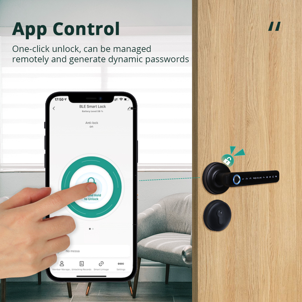 Zemismart BLE Smart Electronic Door Lock Biometric Fingerprint Lock Encryption Digital Lock App Remote Password Key Unclock works with Tuya
