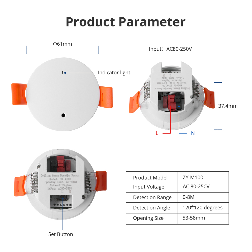 Zemismart Zigbee Smart Human Presence Detector Mrcrowave Radar Ceiling Sensor For Home Security works with Tuya Smart Life APP Control
