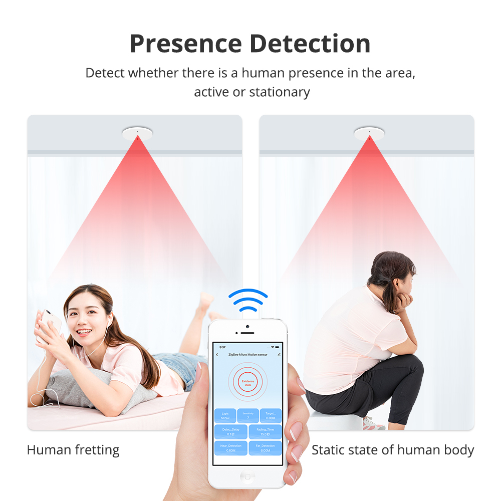 Zemismart Zigbee Smart Human Presence Detector Mrcrowave Radar Ceiling Sensor For Home Security works with Tuya Smart Life APP Control