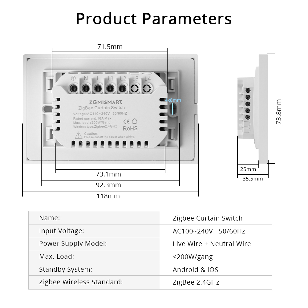 Zemismart Zigbee Smart Curtain Switch for Electric Roller Shade US Shutter Switch works with Tuya with Percentage Control Alexa Google Home