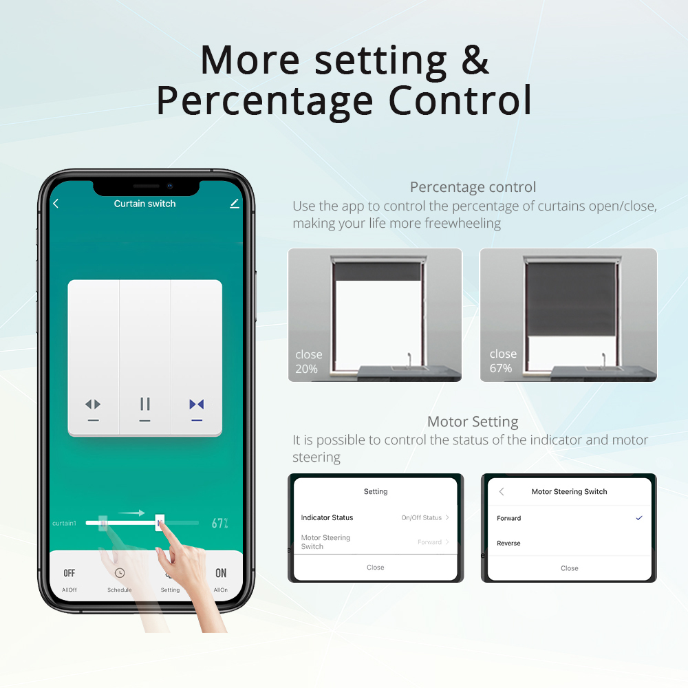 Zemismart Zigbee Smart Curtain Switch for Electric Roller Shade US Shutter Switch works with Tuya with Percentage Control Alexa Google Home