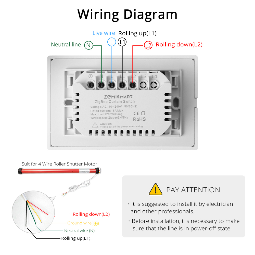 Zemismart Zigbee Smart Curtain Switch for Electric Roller Shade US Shutter Switch works with Tuya with Percentage Control Alexa Google Home