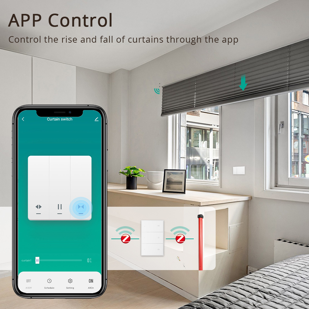 Zemismart Zigbee Smart Curtain Switch for Electric Roller Shade US Shutter Switch works with Tuya with Percentage Control Alexa Google Home