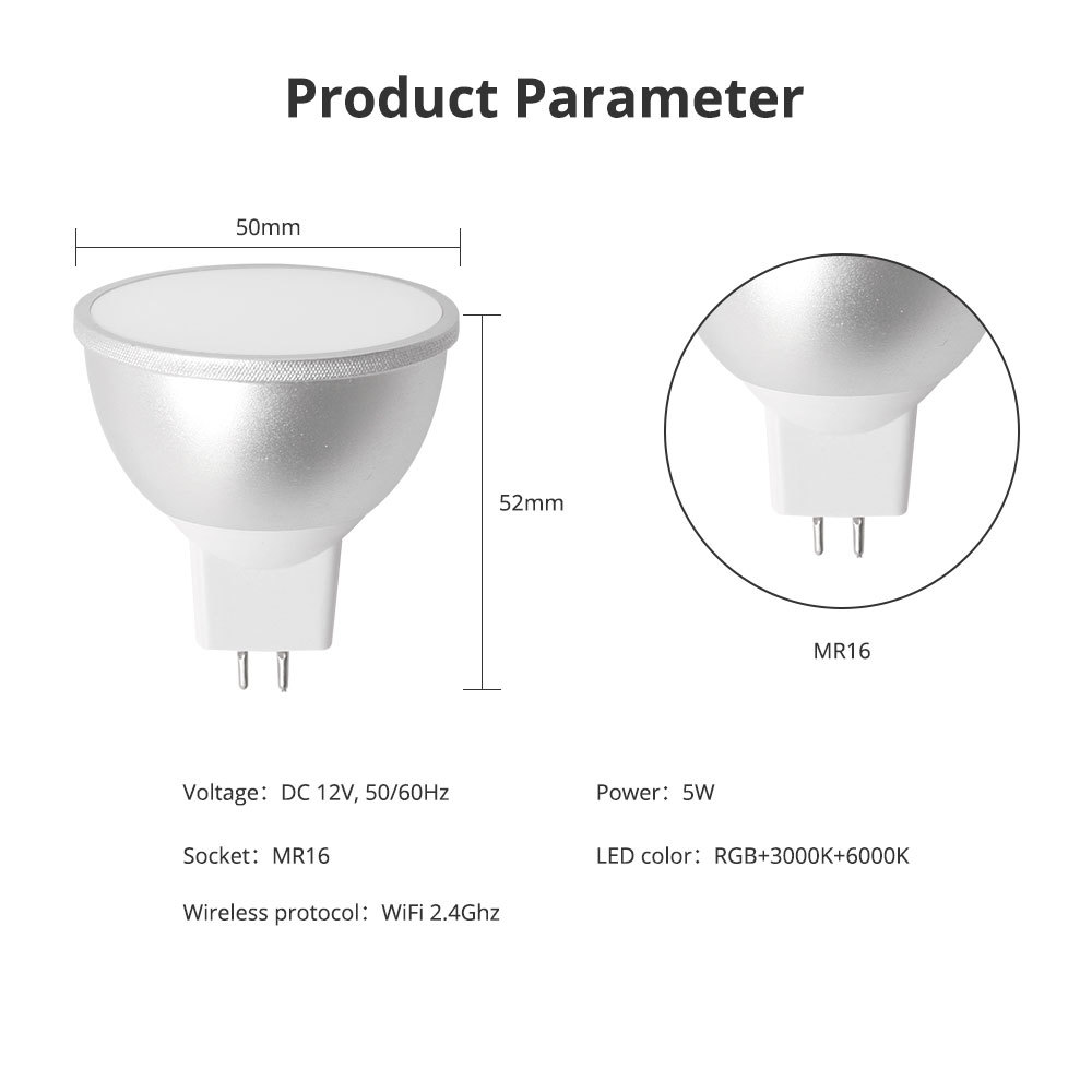 Zemismart Gu5.3 LED Bulb MR16 WiFi Alexa Google Home Assistant works with Tuya Smart Life APP Remote Control RGBCW LED Light Dimmer Lamp