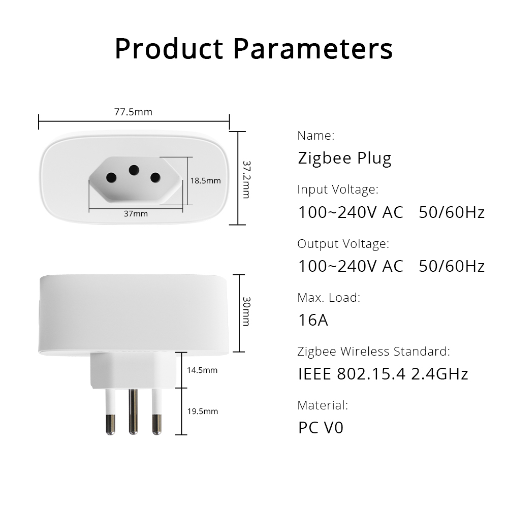 Zemismart Brazil Smart Zigbee Socket BR Plug Wireless Outlet Timing Plug 16A Energy Monitor works with Tuya Alexa Google Home Smart Home Control