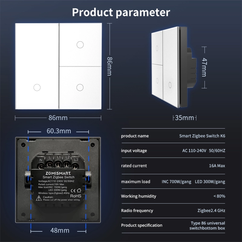 Zemismart Tuya Zigbee Smart Wall Light Switch EU Push Button Interruptor 1 2 3 Gangs HomeKit Alexa Google Home Voice Control