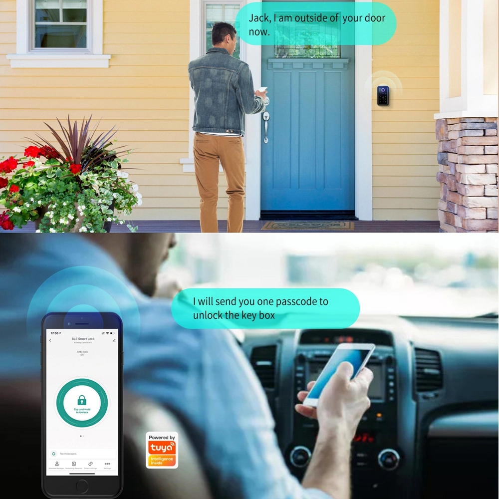 2024 Smart Key Lock Box, Wireless Lockbox for Hoe Key with Tuya/Yeeuu App Remote Access, Door Hanging Bluetooth Key Box for Outdoor, Airbnb Hosts, Realtor, Garage, Car (with Hanger