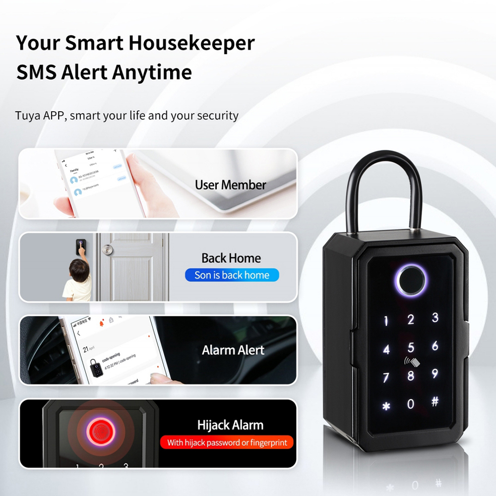 Zemismart BLE Waterproof Smart Key Box Outdoor Home Security KeyBox Fingerprint works with Tuya Smart Life App IC Cards Password Unlock