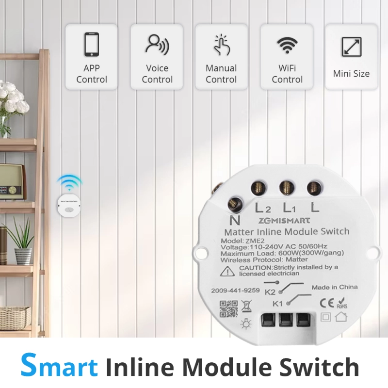Zemismart Matter over WiFi Smart Light Switch DIY Breaker Module HomeKit SmartThings Remote Control 2 Way