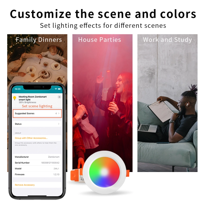 Zemismart WiFi Matter LED Recessed Ceiling Light 2.5 3.5 4 Inch Round Downlight  RGBW Dimmable Alexa HomeKit Google Home SmartThings Control