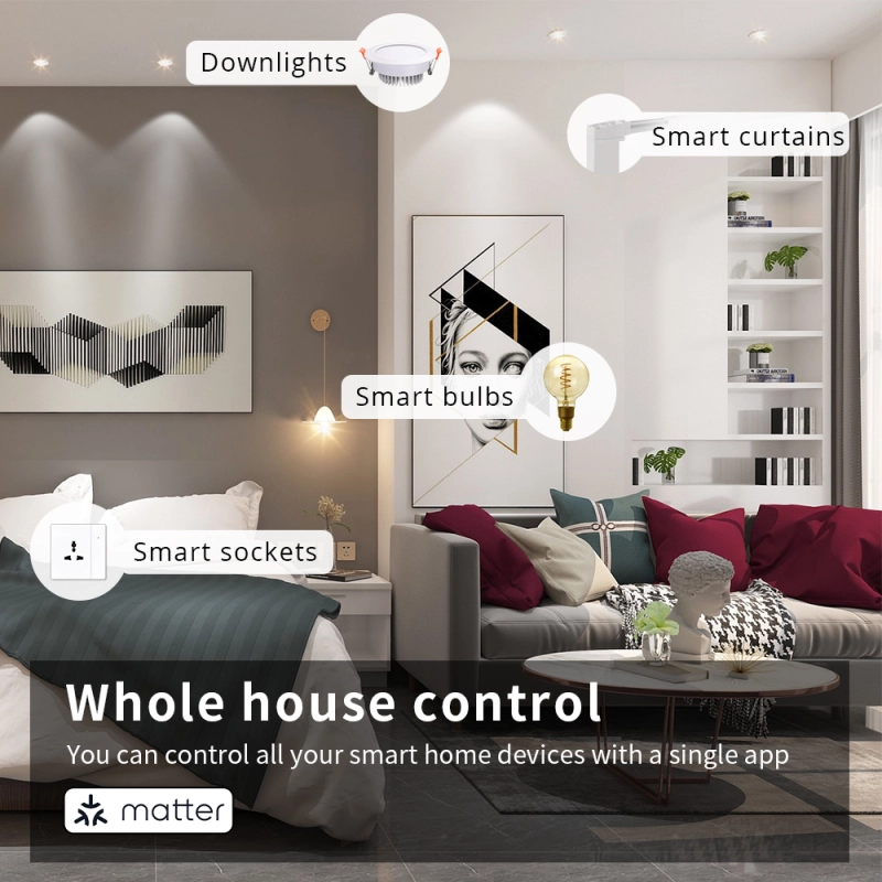 Zemismart WiFi Matter LED Recessed Ceiling Light 2.5 3.5 4 Inch Round Downlight  RGBW Dimmable Alexa HomeKit Google Home SmartThings Control