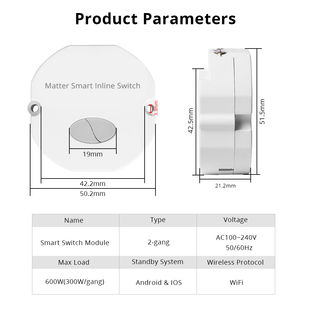 Zemismart Matter over WiFi Smart Light Switch DIY Breaker Module HomeKit SmartThings Remote Control 2 Way