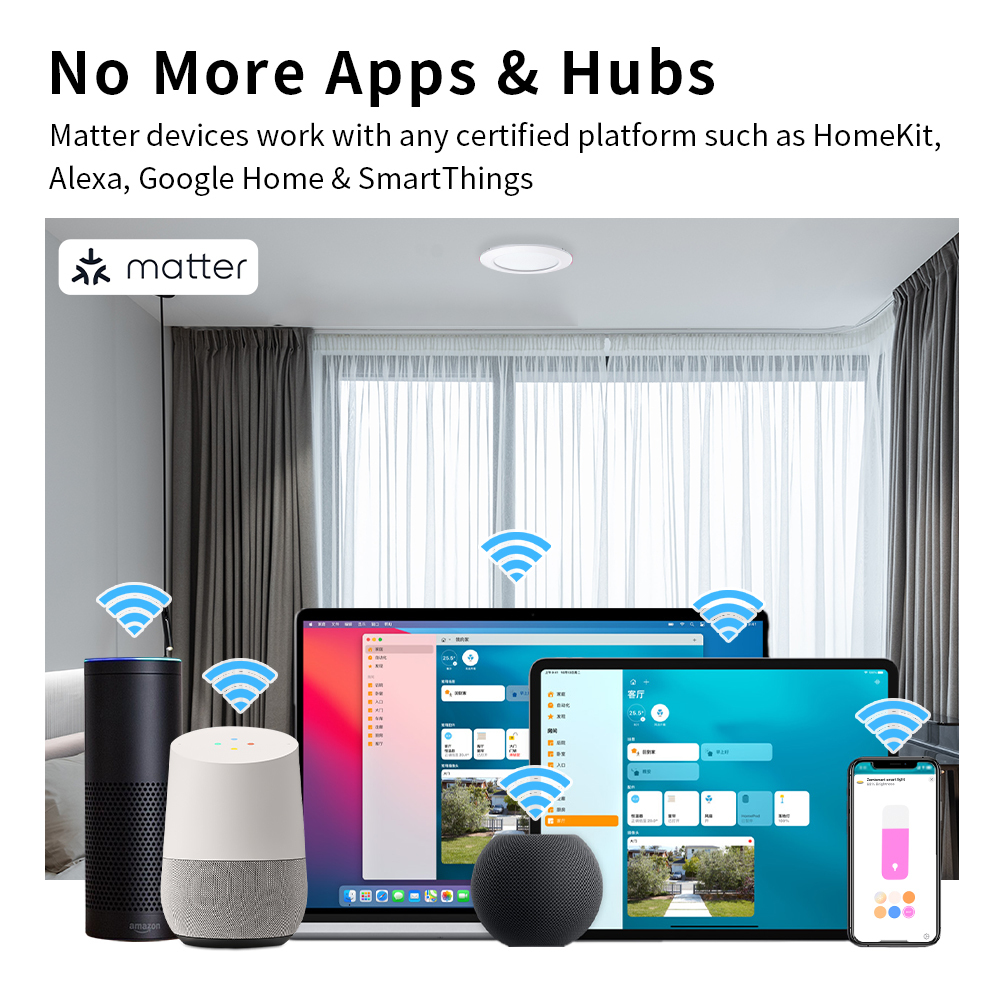 Zemismart WiFi Matter LED Recessed Ceiling Light 2.5 3.5 4 Inch Round Downlight  RGBW Dimmable Alexa HomeKit Google Home SmartThings Control