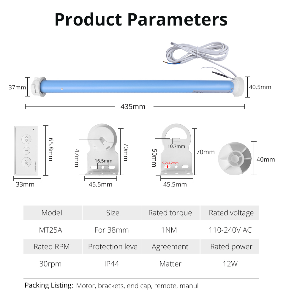 Zemismart Matter over Thread Roller Shade Motor for 38mm Tube Smart Electric Engine Home App