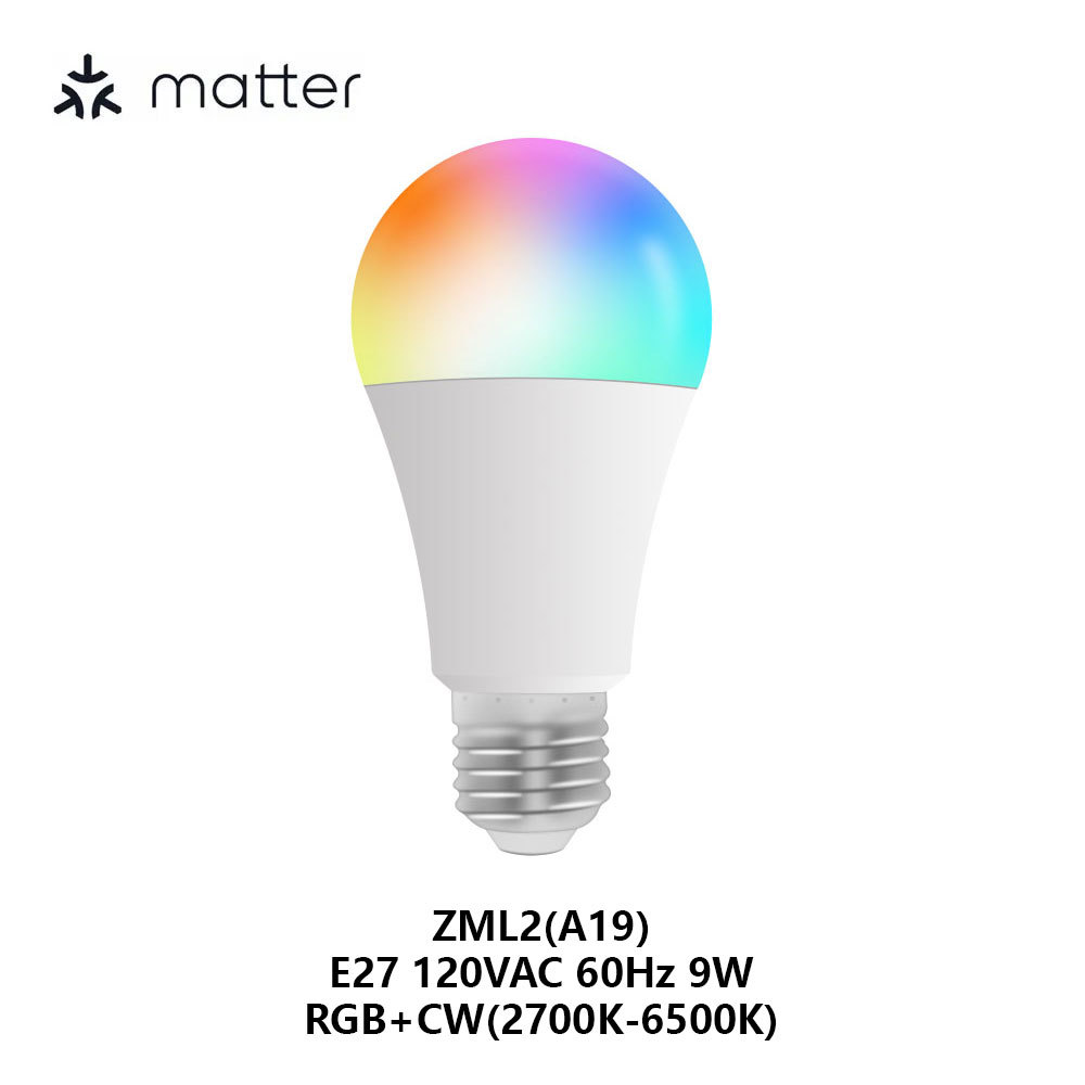Zemismart Matter Over WiFi Smart Light Bulb 9W E27 RGBCW 120V 220V Dimmable Siri Alexa Google Home  Smartthing Control with FCC