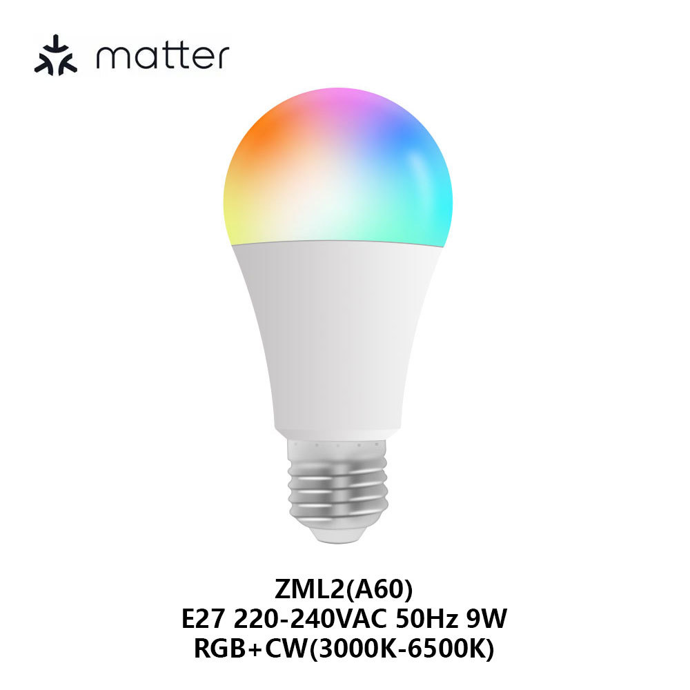 Zemismart Matter Over WiFi Smart Light Bulb 9W E27 RGBCW 120V 220V Dimmable Siri Alexa Google Home  Smartthing Control with FCC
