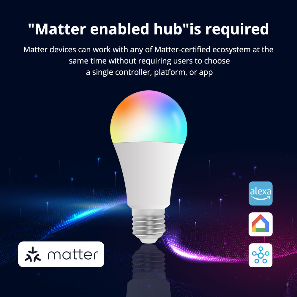 Zemismart Matter Over WiFi Smart Light Bulb 9W E27 RGBCW 120V 220V Dimmable Siri Alexa Google Home  Smartthing Control with FCC