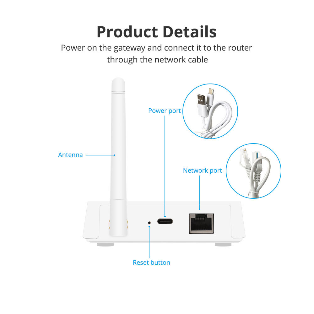Zemismart Zigbee Hub with Antenna Smart Home Bridge Wired hub Network Cable works with Tuya Smart Life App Control Zigbee Devices