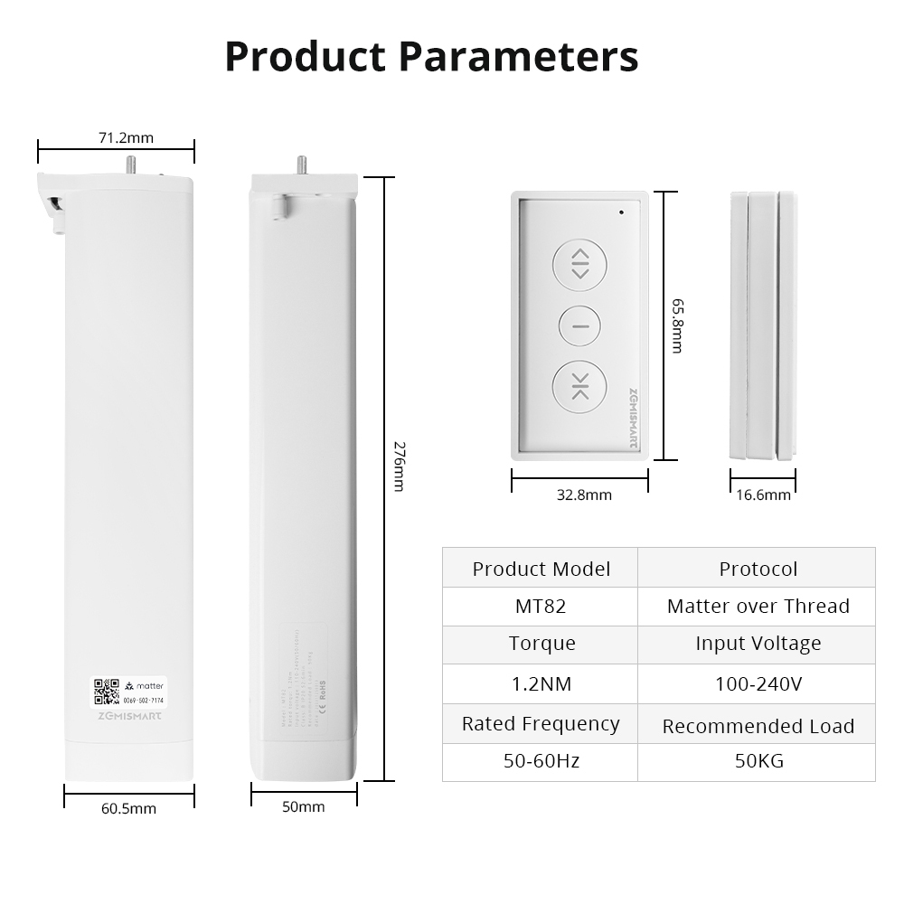 Zemismart Matter over Thread Curtain Motor Remote Control Google Home Smartthings Home App Automatic Curtain System