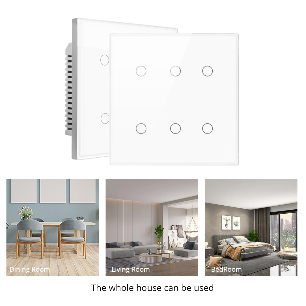 Zemismart 6 Gangs Zigbee Smart Wall Light Switch 4x4 Neutral Required Glass Panel Sensitive Touch works with Tuya HomeKit Switch Alexa Google