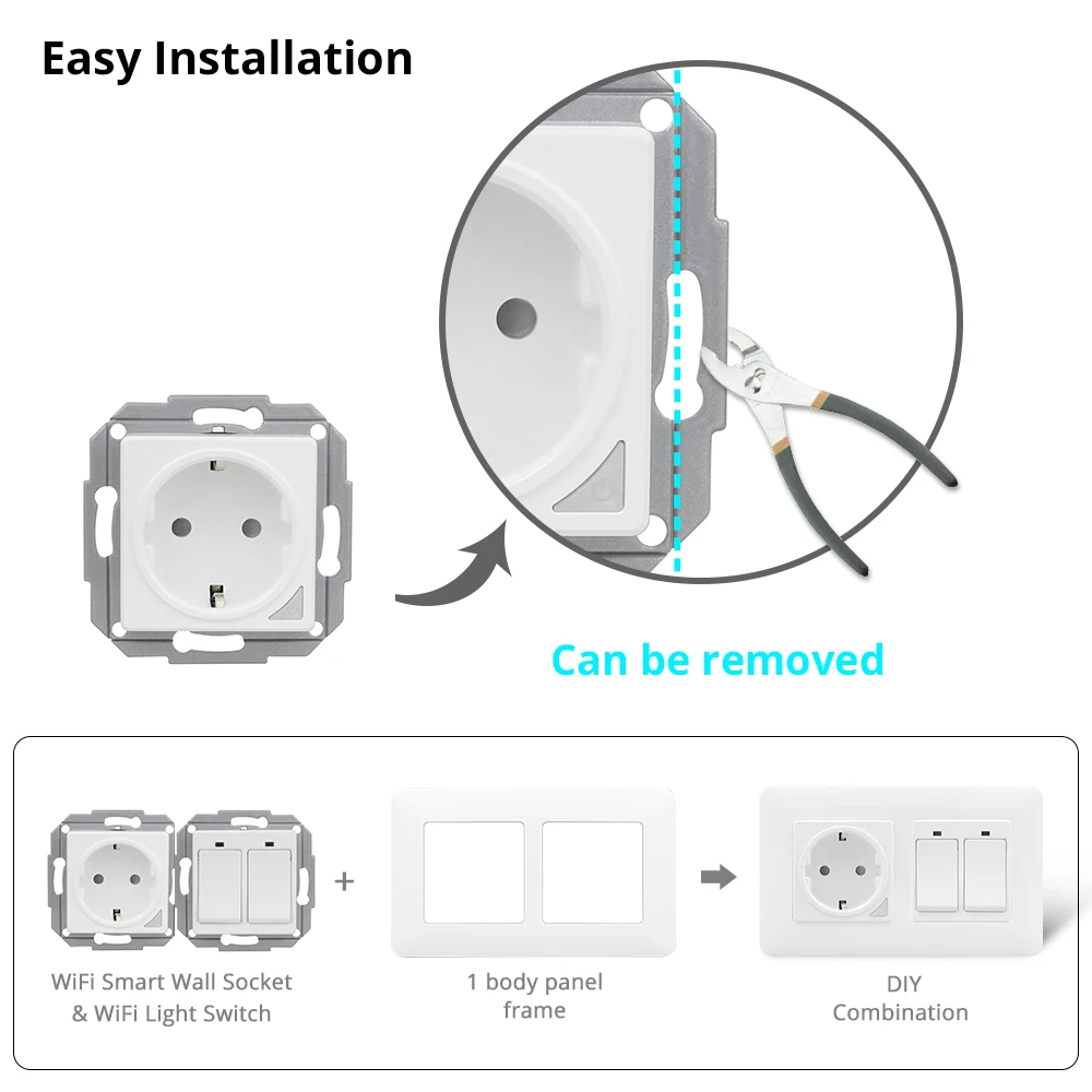 Zemismart WiFi EU Wall Socket with Light Switch 1 2 3 Gang Support TUYA APP Control Voive control by Alexa Google home