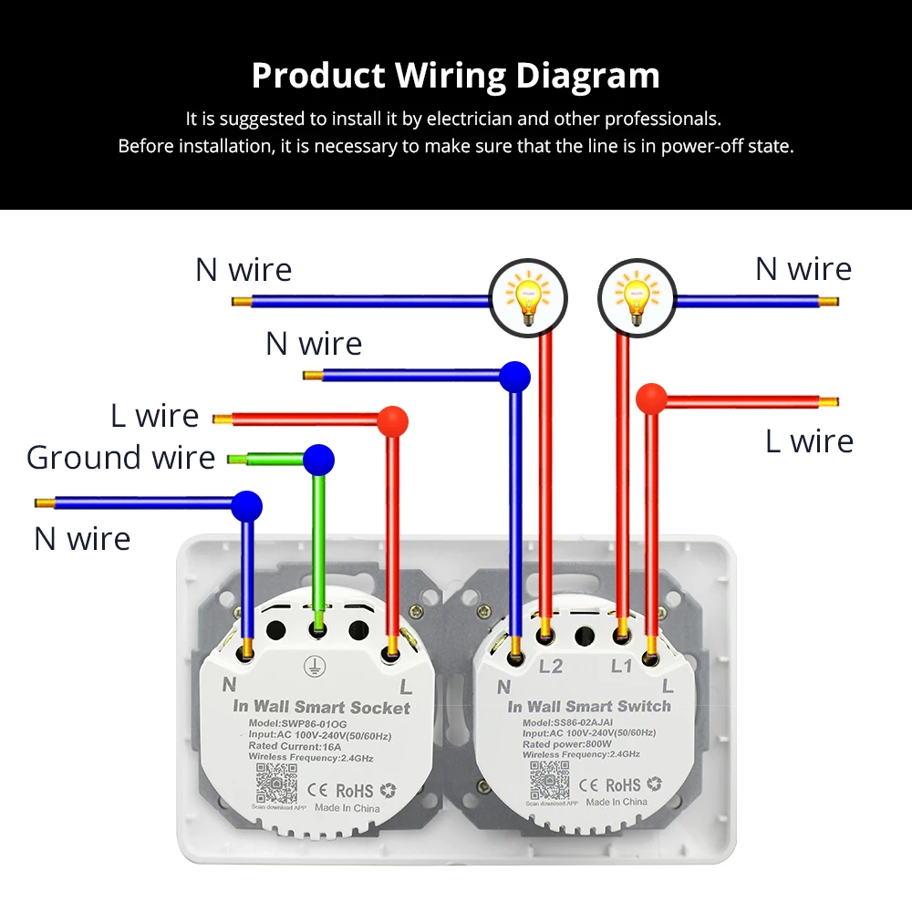 Zemismart WiFi EU Wall Socket with Light Switch 1 2 3 Gang Support TUYA APP Control Voive control by Alexa Google home